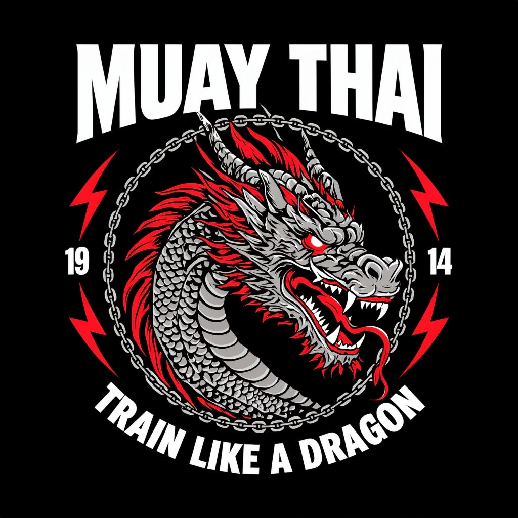 Fierce Dragon Head Muay Thai Graphic T-Shirt Design