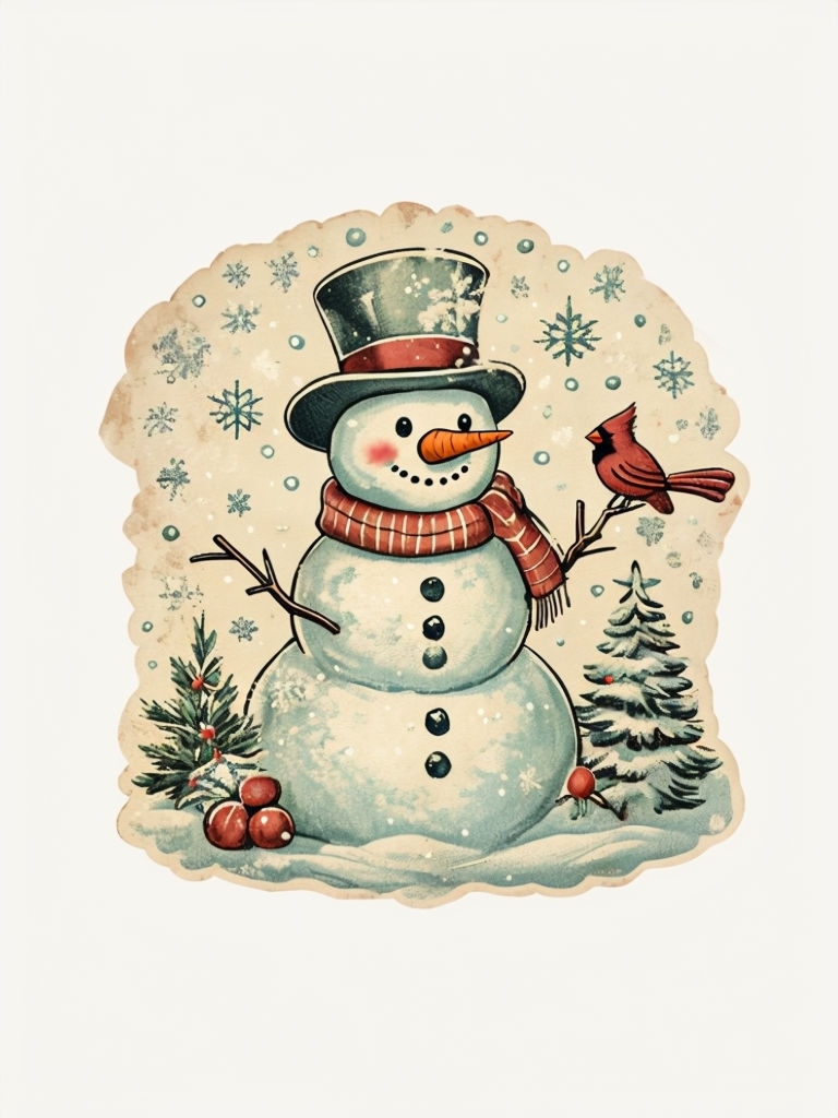 Cheerful Vintage Snowman Holiday T-Shirt Design