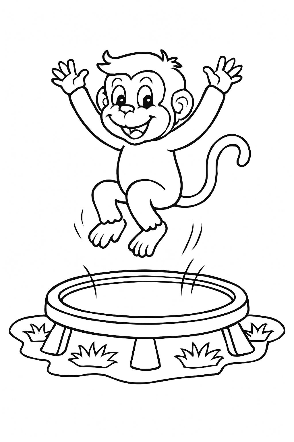 Joyful Cartoon Monkey Jumping on Trampoline Coloring Page