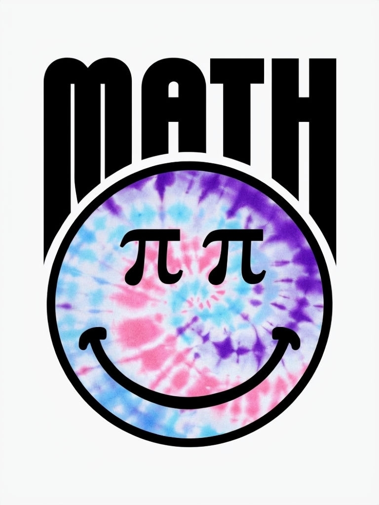 Playful Tie-Dye Math Face Illustration with Colorful Swirls Poster