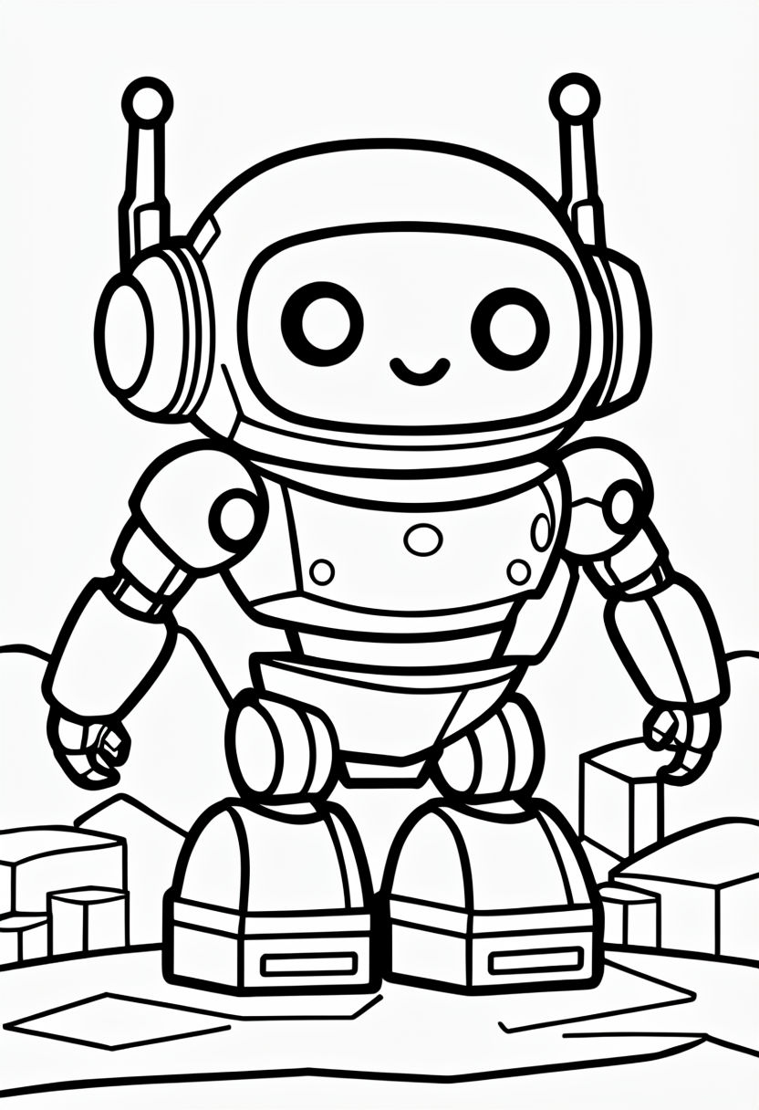 Friendly Cartoon Robot Line Drawing for Kids Coloring Book Pages