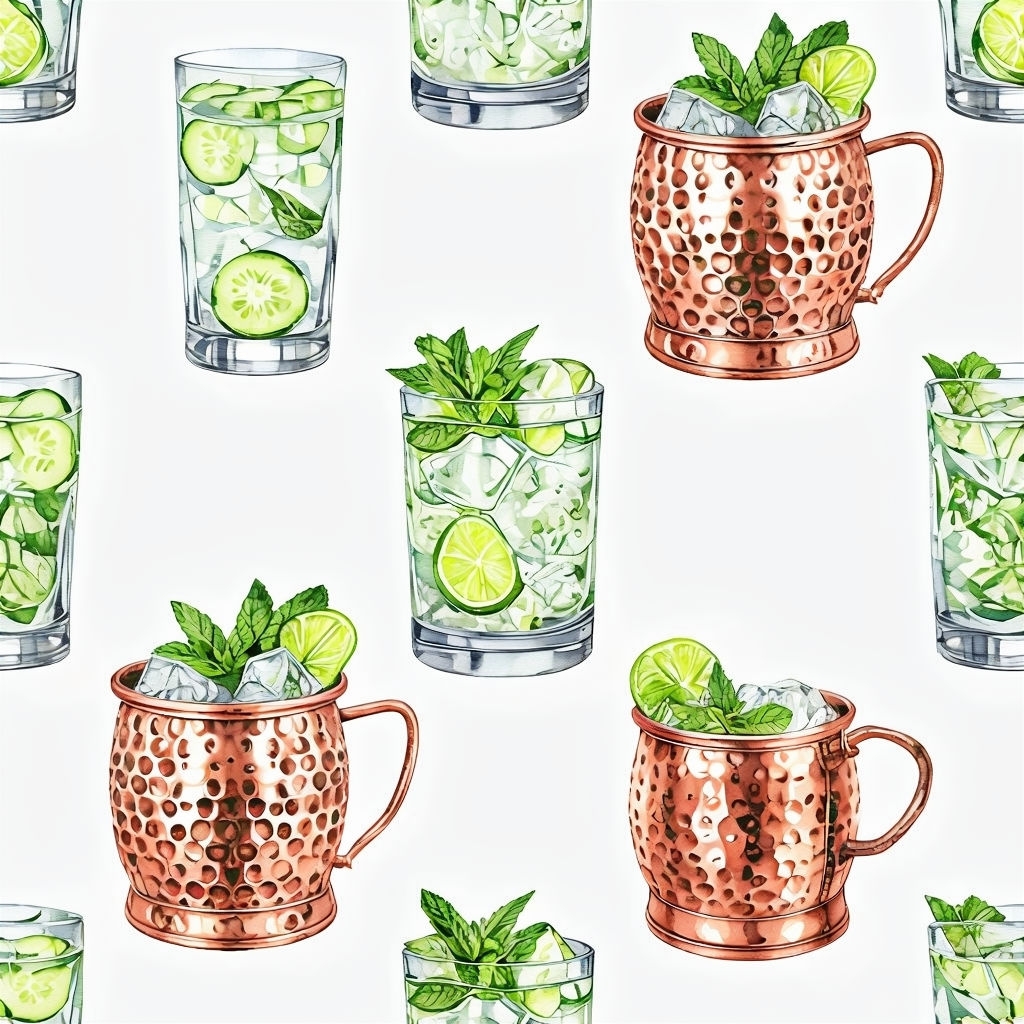 Refreshing Watercolor Cocktail Glasses Seamless Pattern Design