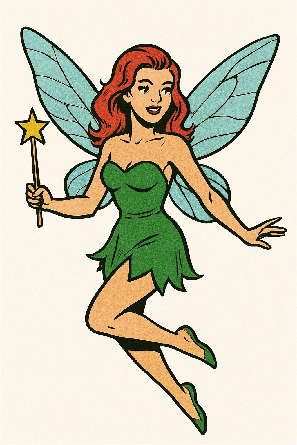 Cheerful Vintage Fairy Illustration with Golden Wand T-Shirt