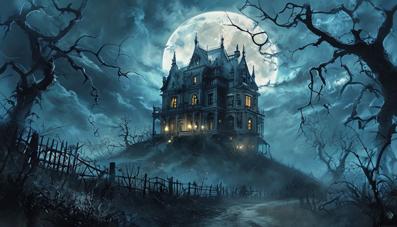 Gothic Victorian Mansion Nightscape Digital Art Virtual Backgrounds