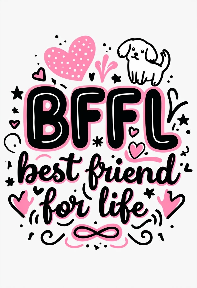 Whimsical BFFL Best Friend for Life Graphic Art Poster