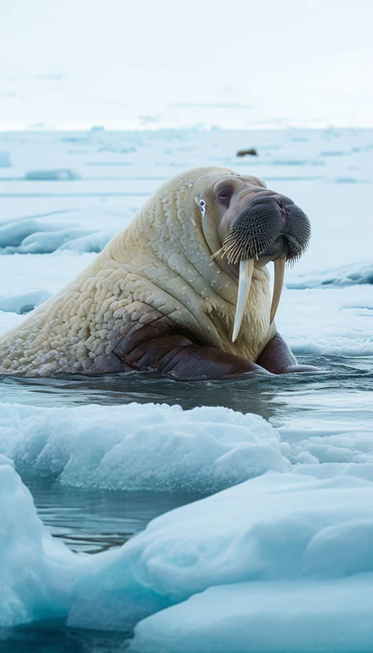 Majestic Arctic Walrus Emerging from Icy Waters Photo Art