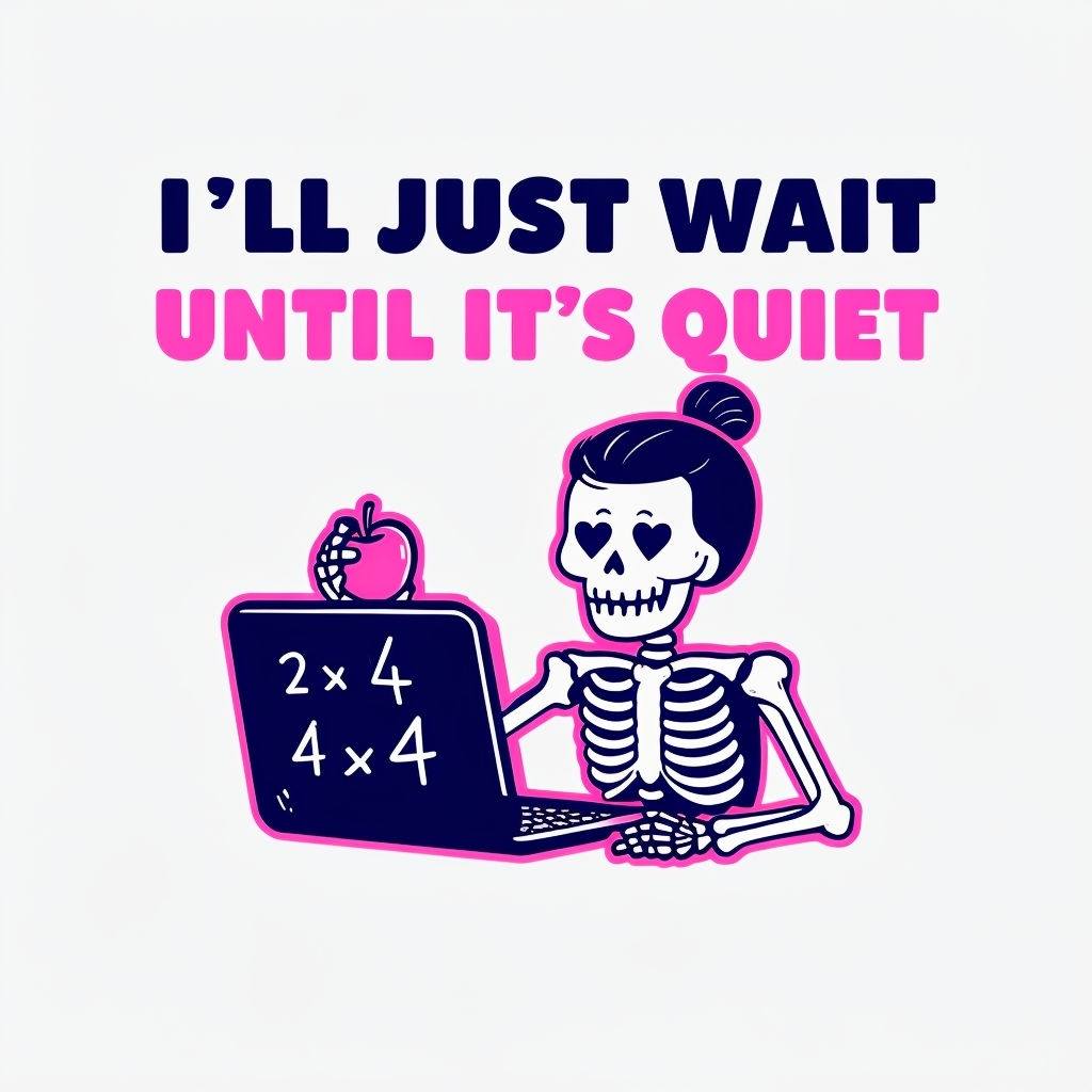 Playful Skeleton with Laptop and Apple Cartoon Sticker