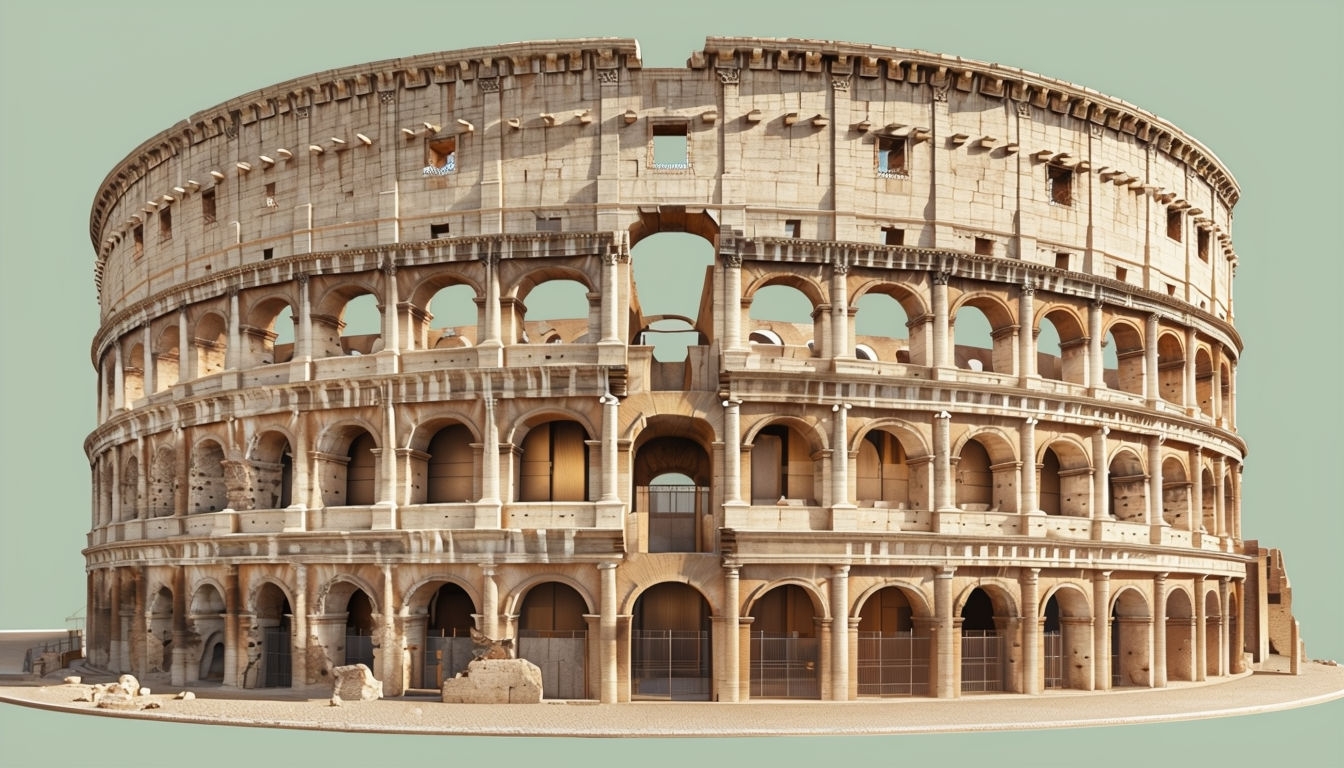 Detailed 3D Rendering of Colosseum on Pale Green Background Virtual Backgrounds