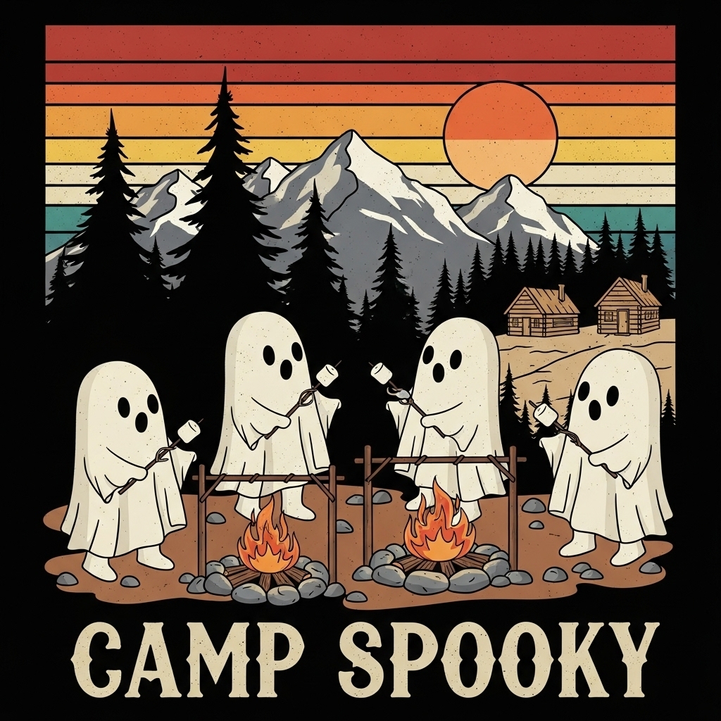 Camp Spooky Ghosts Vintage Camping Adventure T-Shirt