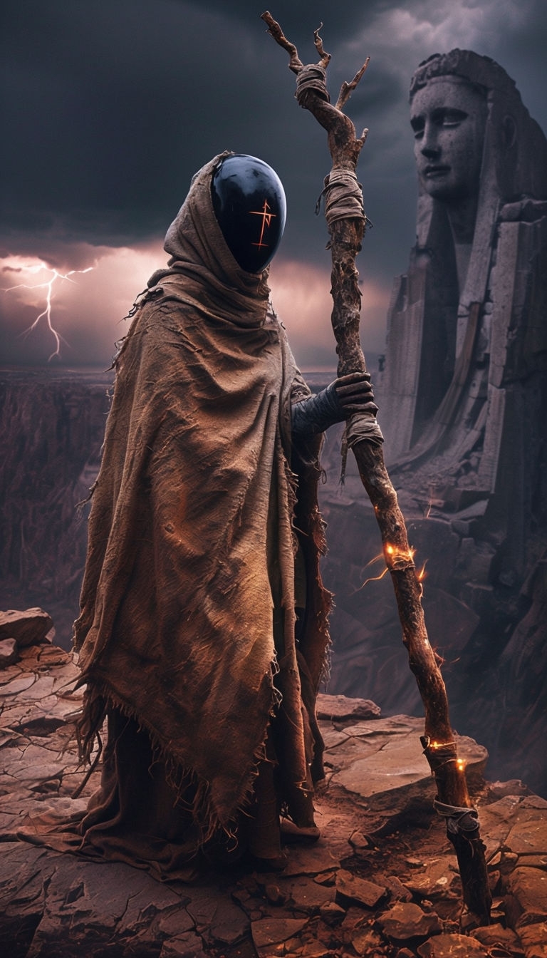 Lone Traveler at Desolate Canyon Under Stormy Twilight Sky Mobile Wallpaper