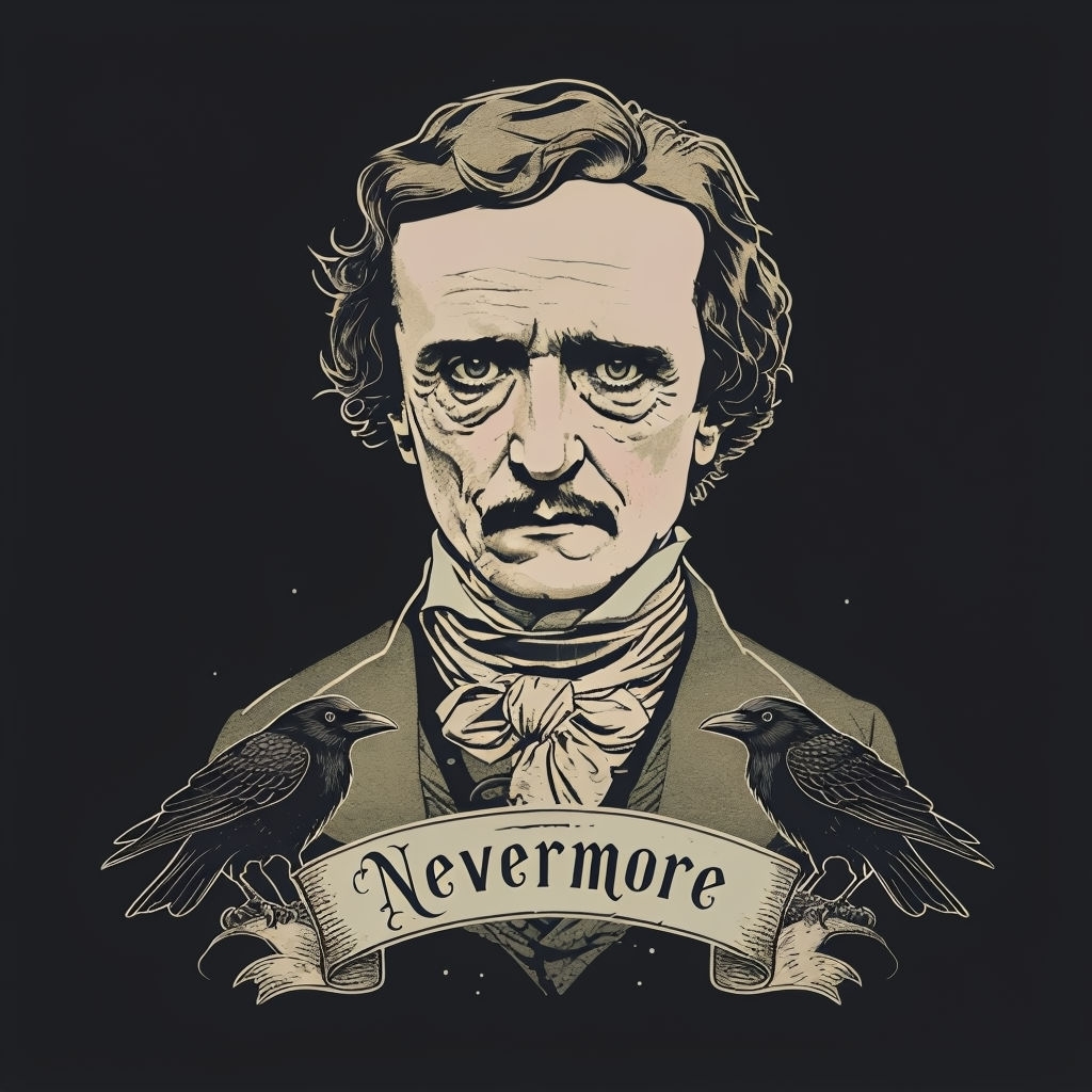 Edgar Allan Poe Vintage Portrait with Nevermore T-Shirt