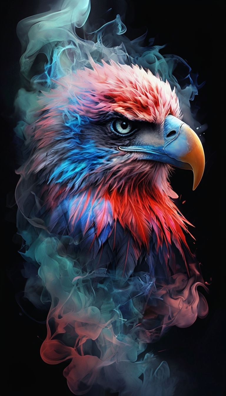 Vibrant Eagle's Head Digital Art with Surreal Smoke Effects Mobile Wallpaper