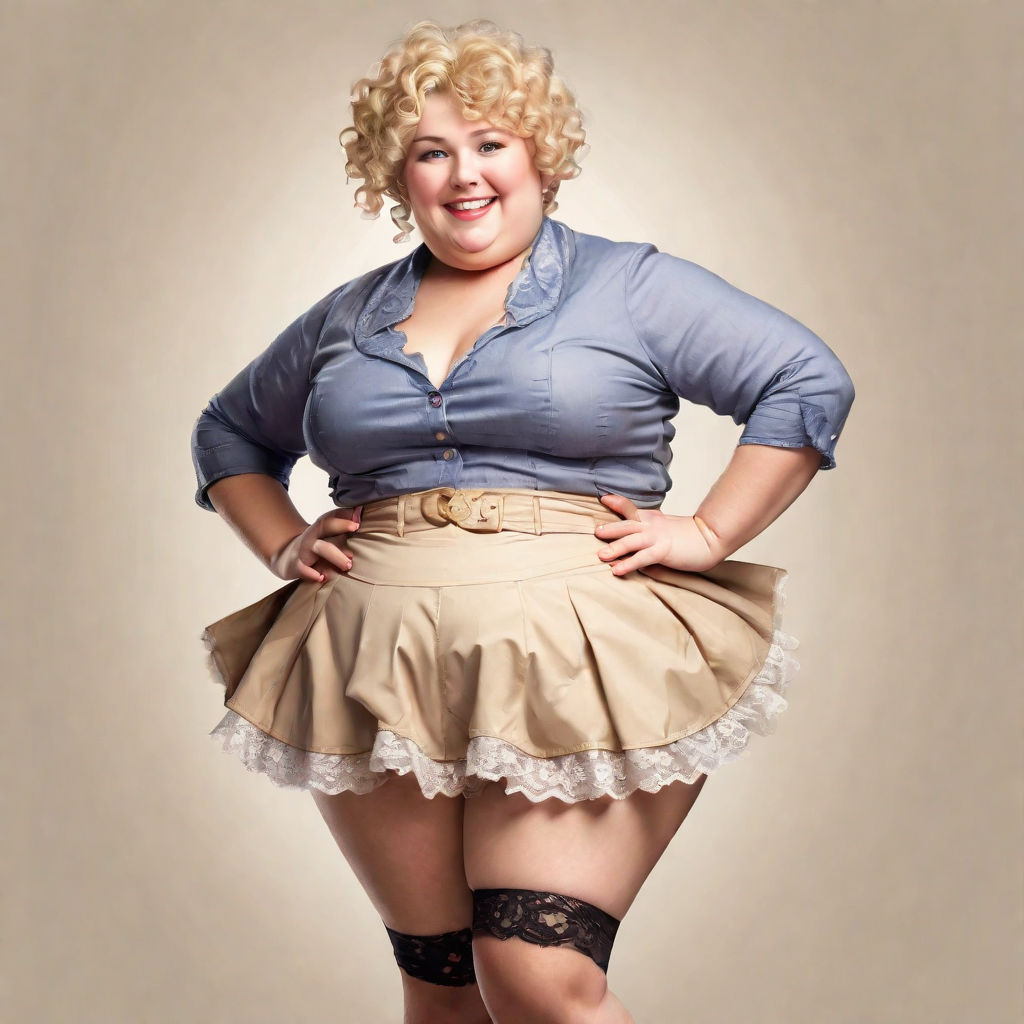 very fat and ugly woman with short skirt