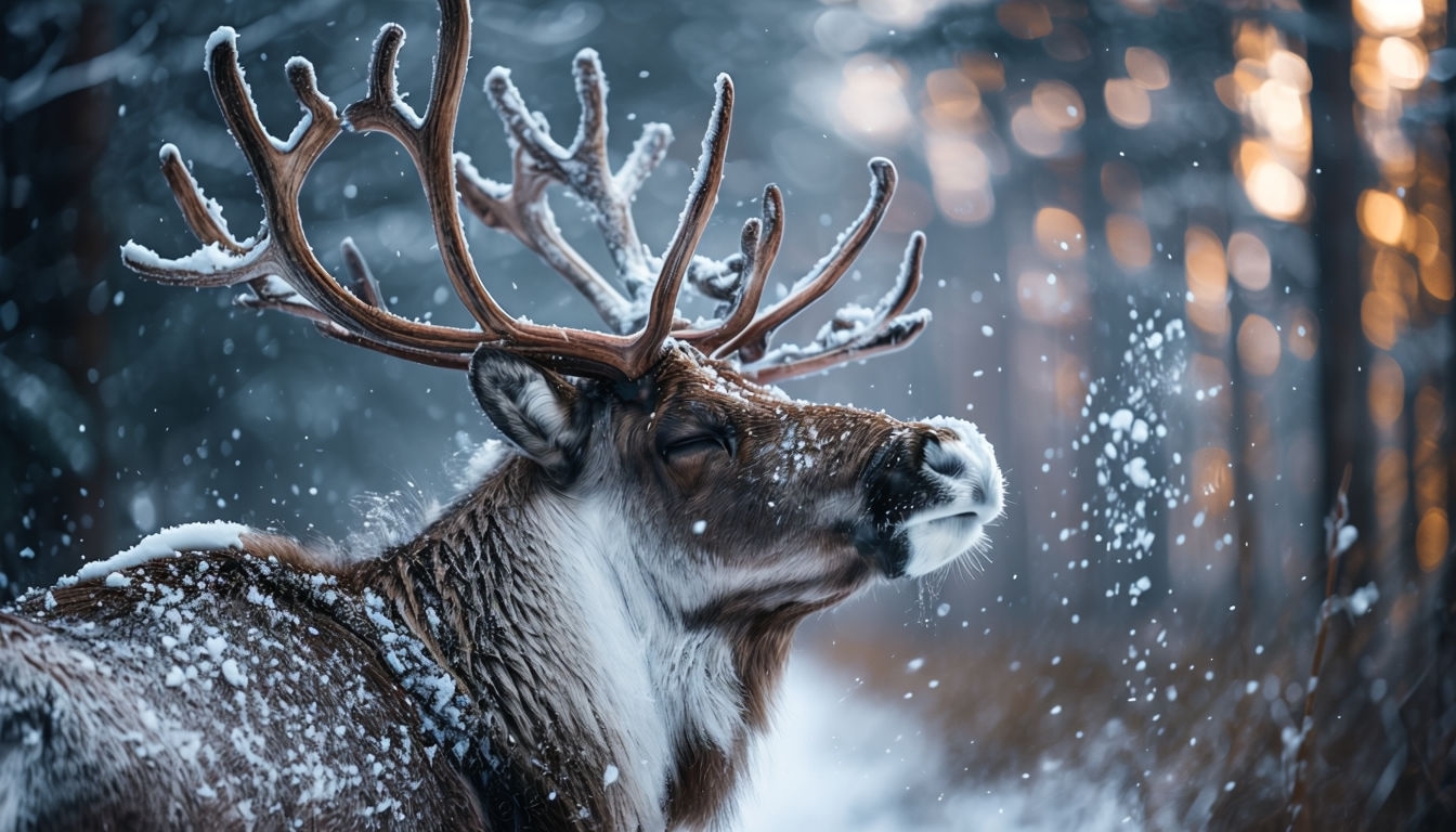 Majestic Reindeer in Winter Wonderland Scene Photography Background