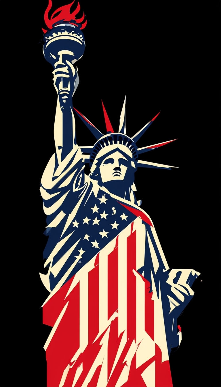 Stylized Statue of Liberty with American Flag Graphic Wallpaper