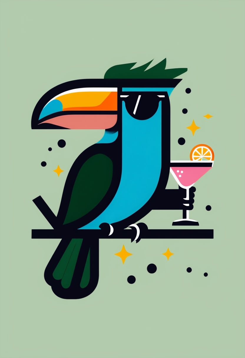 Vibrant Tropical Bird with Sunglasses and Cocktail T-Shirt
