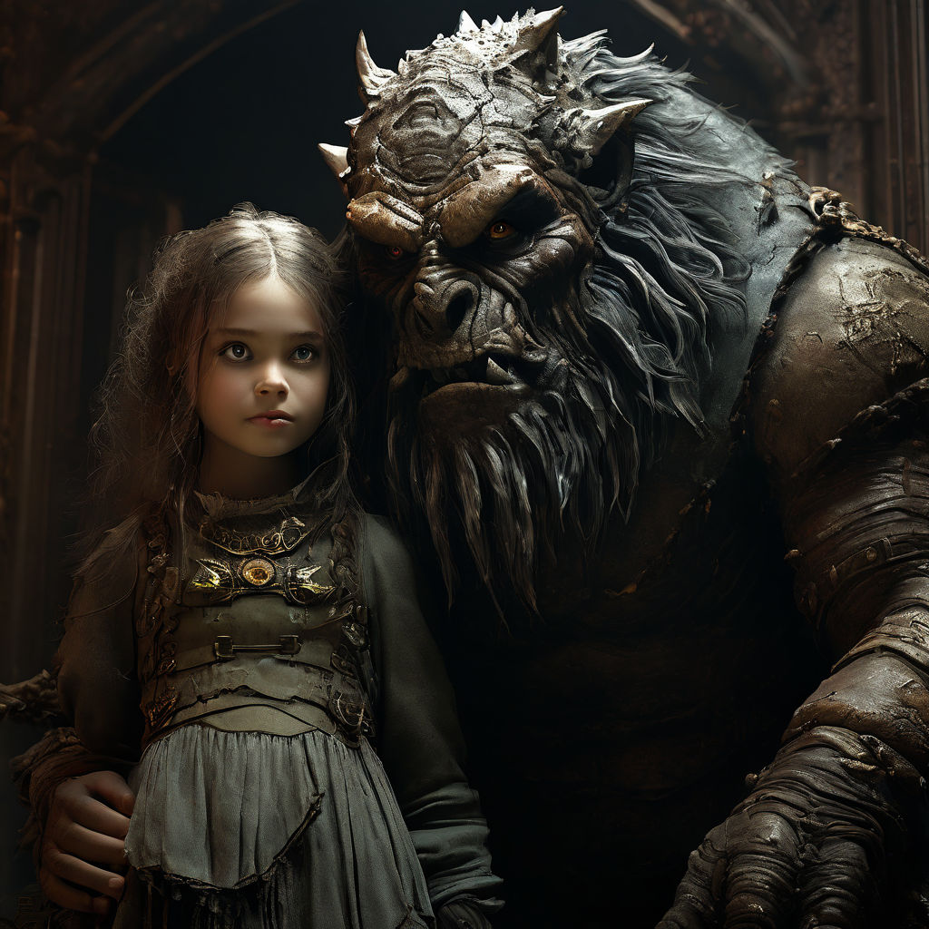 Old image of a creepy girl with a giant monster man from the... by ...