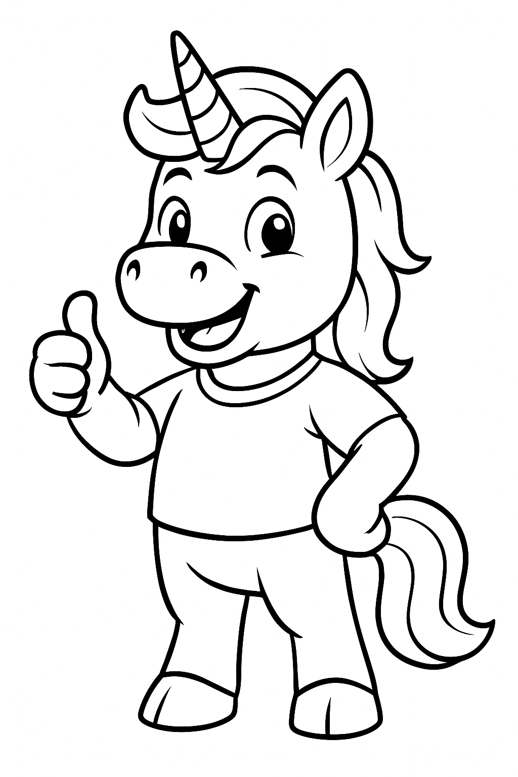 Cheerful Cartoon Unicorn Character Illustration for Coloring Book Pages