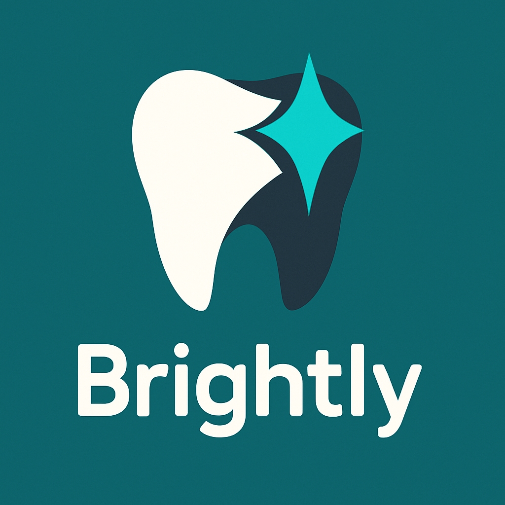 Modern Minimalist Brightly Tooth Logo Design on Teal Background