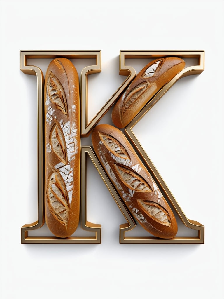 Golden Letter K with Baguette Textures 3D Art Monogram