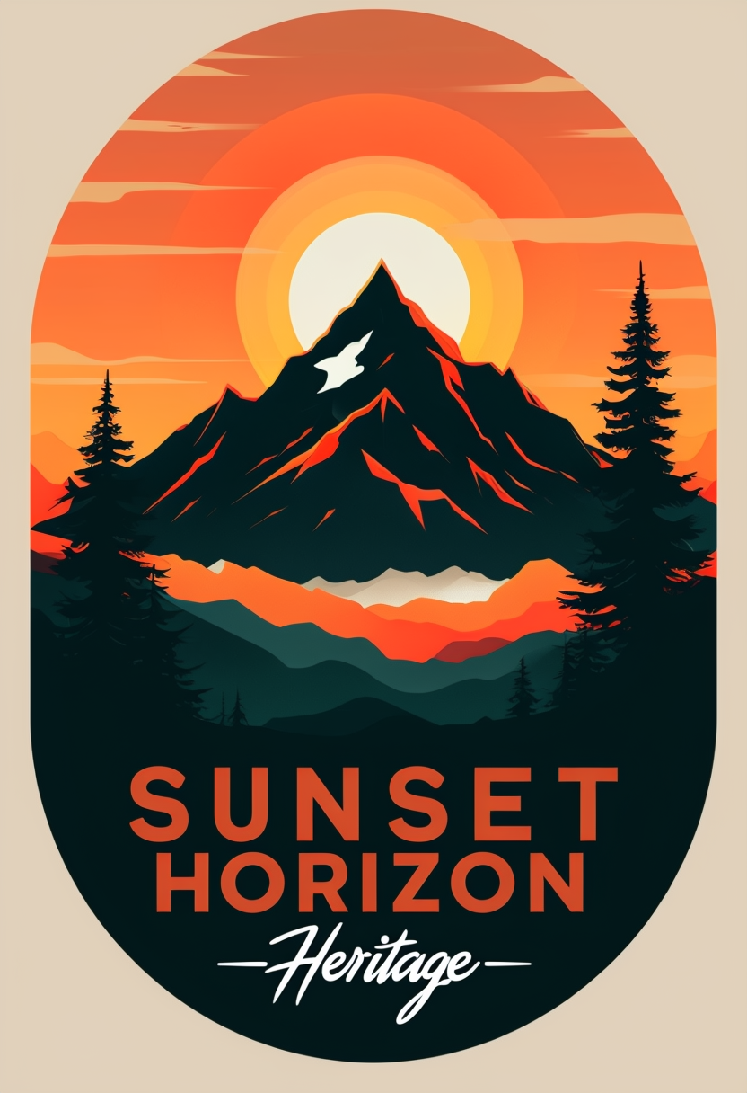 Modern Minimalist Sunset Mountain Scenery Illustration