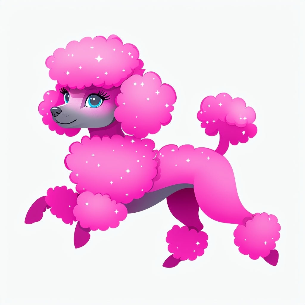 Vibrant Cartoon Pink Poodle Digital Illustration Sticker