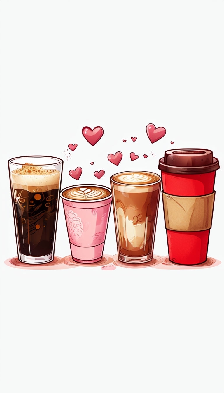 Whimsical Cute Beverage Illustration with Heart Motifs T-shirt