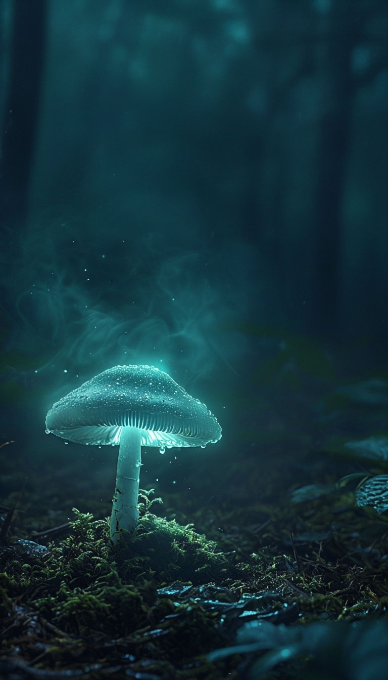 Magical Bioluminescent Mushroom in Enchanted Forest Wallpaper