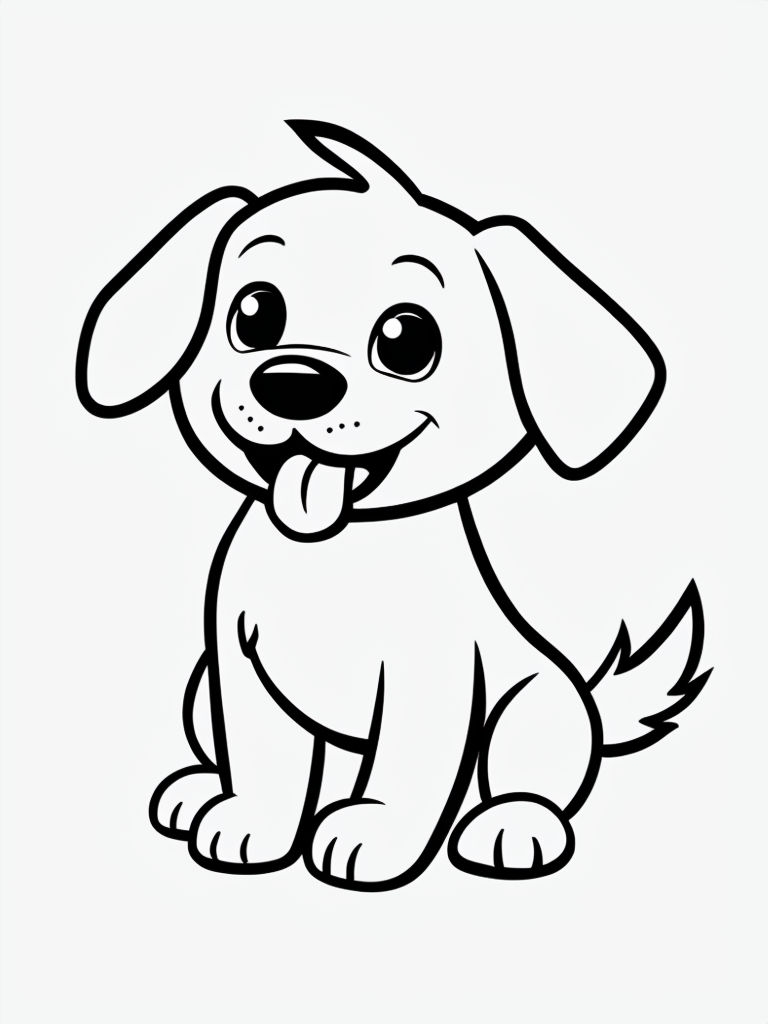 Playful Cartoon Dog Line Drawing for Coloring Book Pages