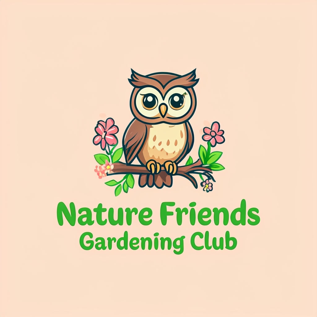 Playful Cartoon Owl Nature Friends Gardening Club Logo