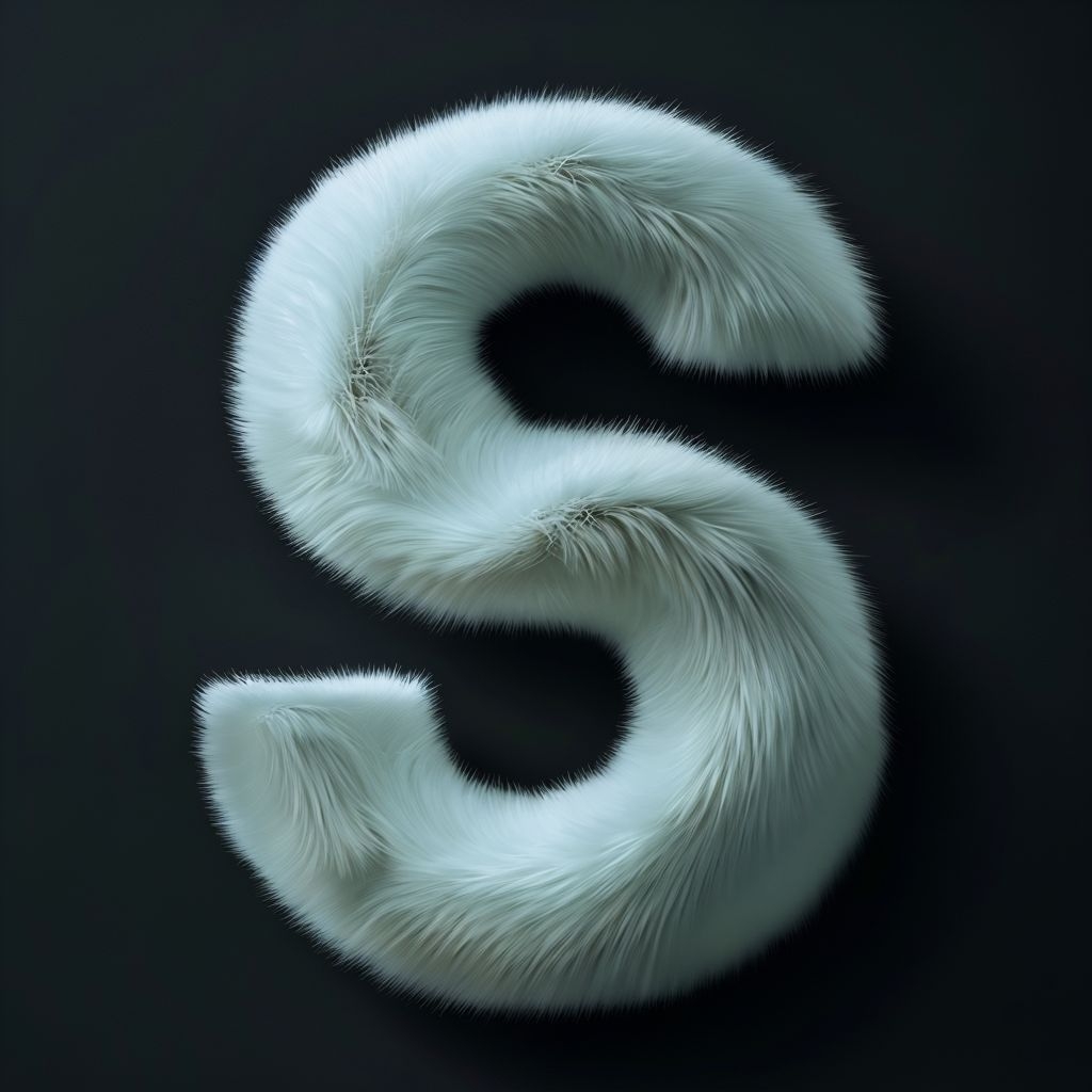 Realistic 3D White Fur Letter S Monogram Design