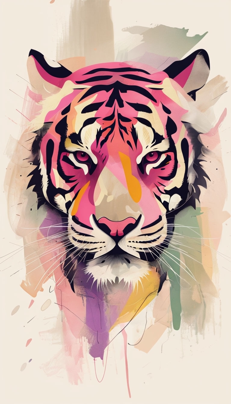 Vibrant Abstract Tiger Face Illustration in Bold Colors Phone Case Cover