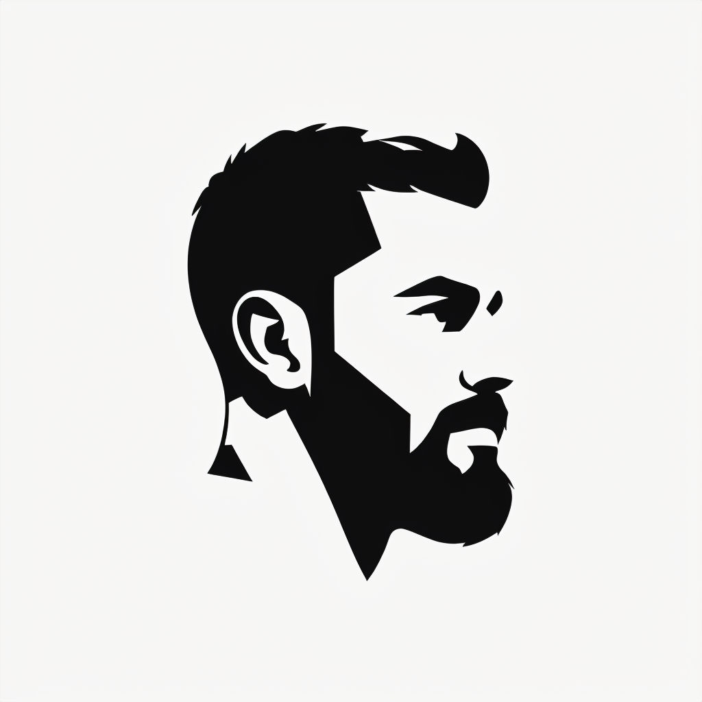 Minimalist Black Silhouette of Bearded Man Profile Logo