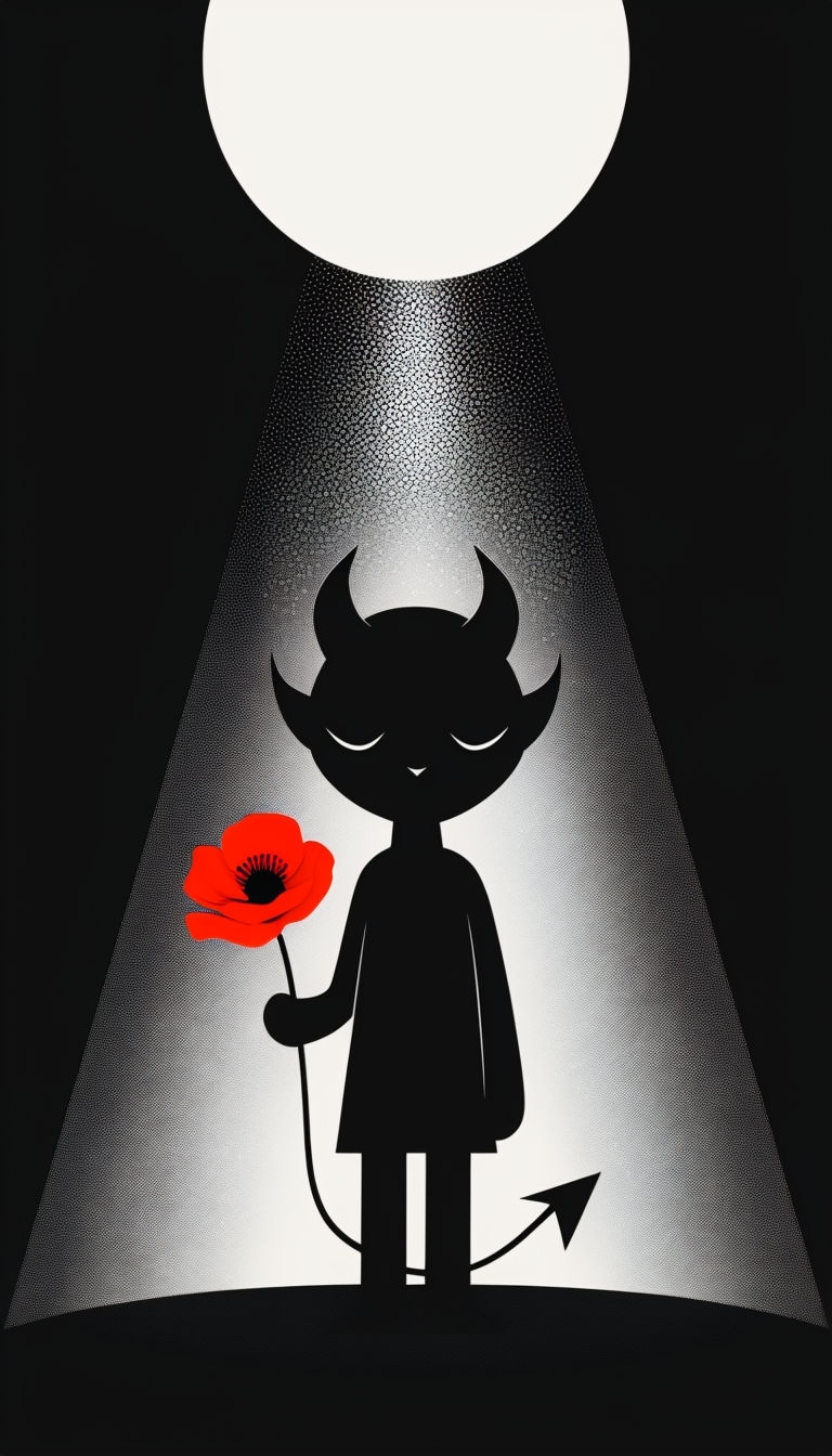 Minimalist Black Devilish Silhouette with Red Poppy Flower Mobile Wallpaper