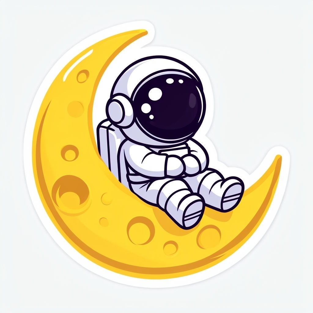 Playful Astronaut Sitting on Crescent Moon Cartoon Sticker