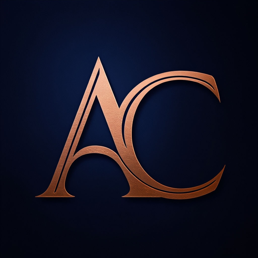 Elegant Copper A and C Letters Logo Design on Midnight Blue Background Monogram