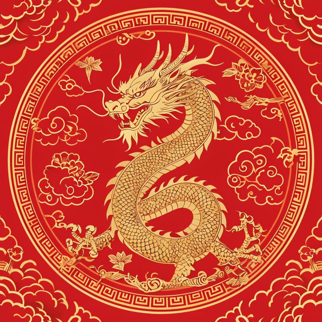 Golden Dragon Seamless Pattern with Ornate Cloud Elements