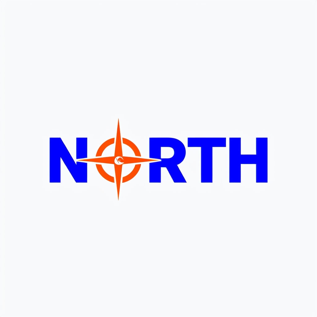 Royal Blue NORTH Logo with Orange Compass Rose Design
