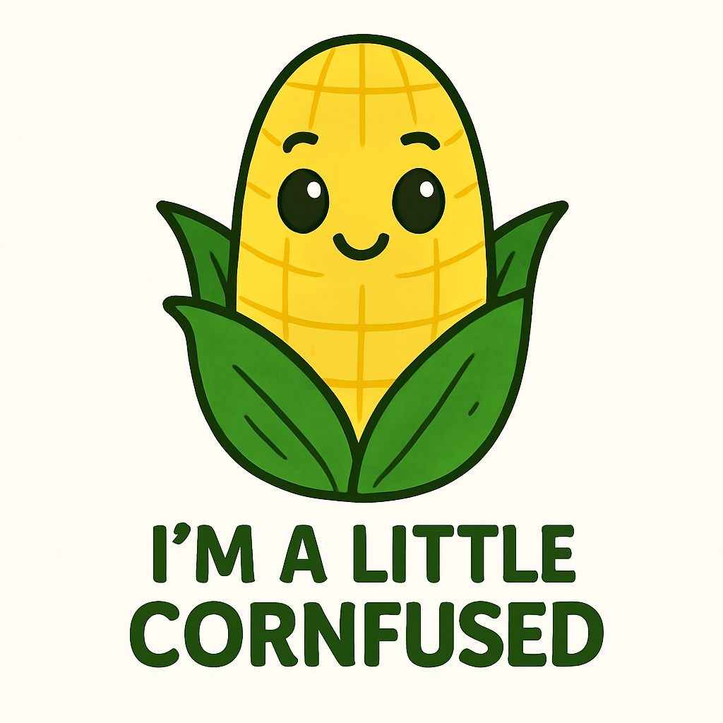 Cheerful Cartoon Corn with Face and 'I'm A Little Cornfused' Sticker