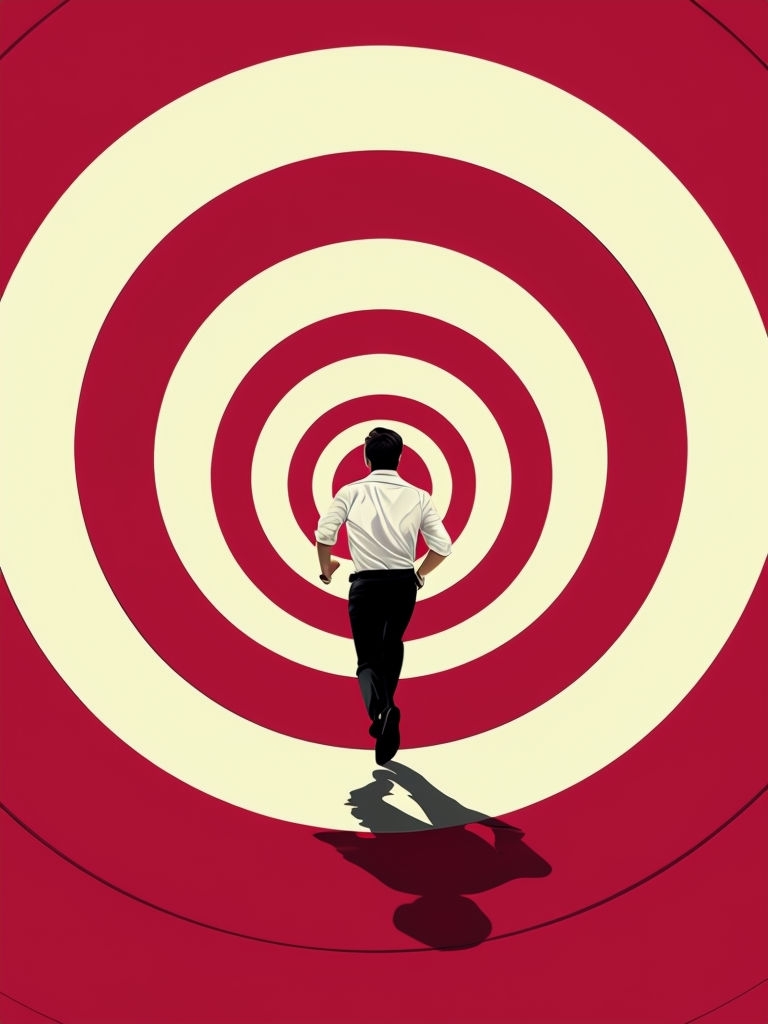 Dynamic Concentric Circle Vortex Artwork with Running Figure Art