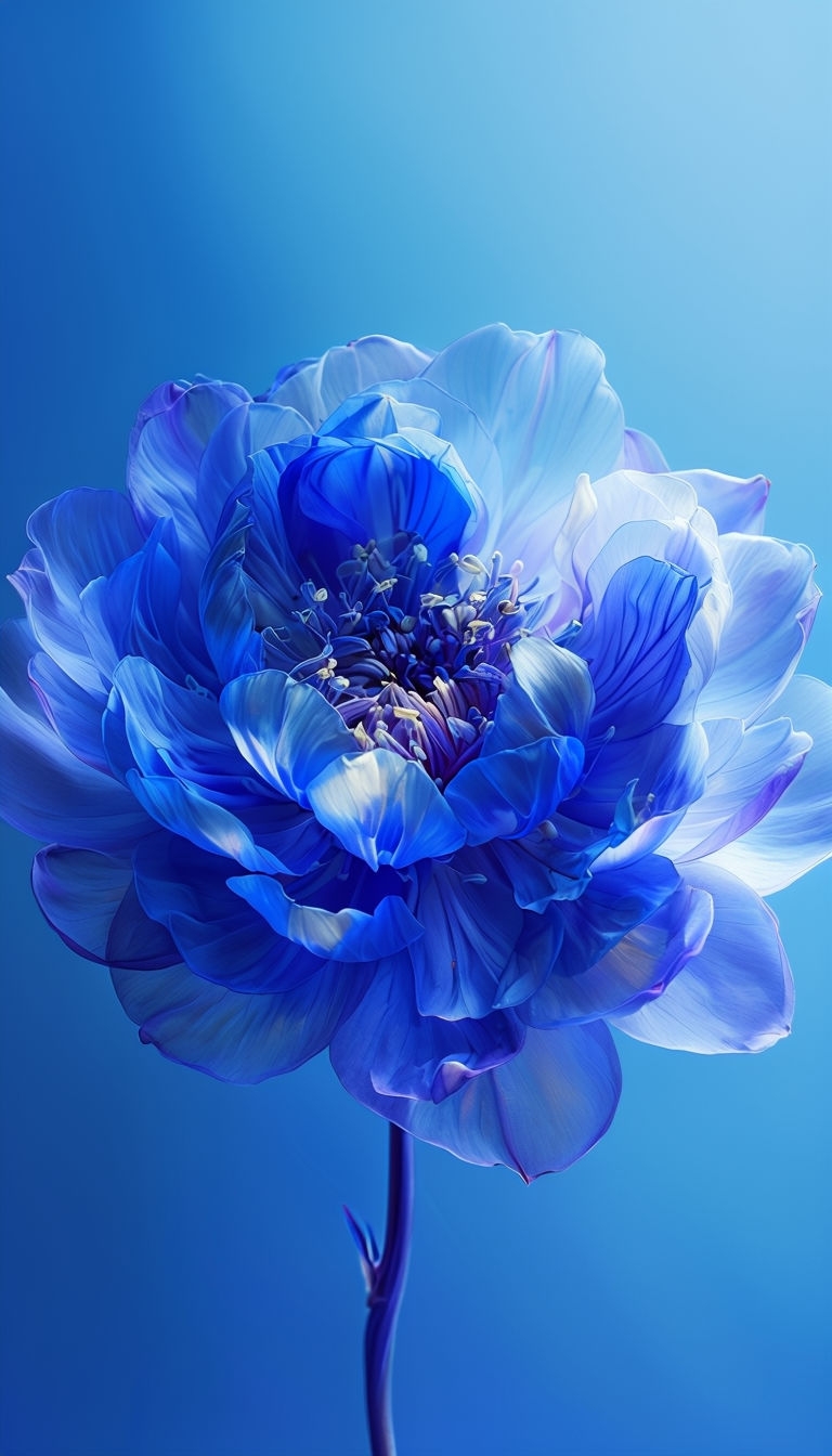 Vibrant Blue Flower Digital Artwork for Serene Mobile Wallpaper