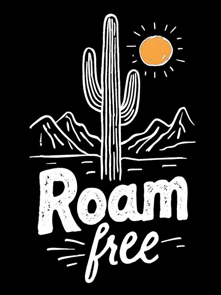 Minimalist Saguaro Cactus with Roam Free Text Poster