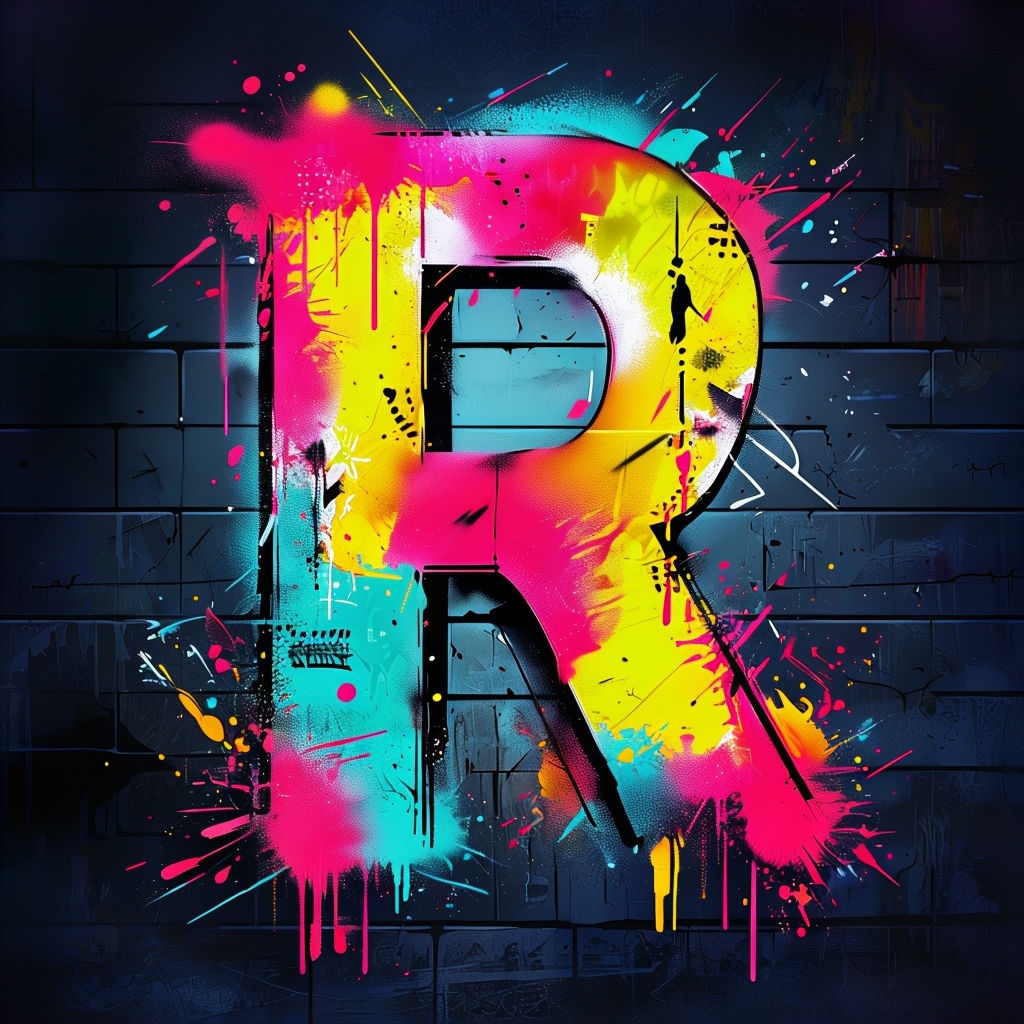 Vibrant Graffiti Letter R Monogram on Urban Wall Art Monogram - Playground