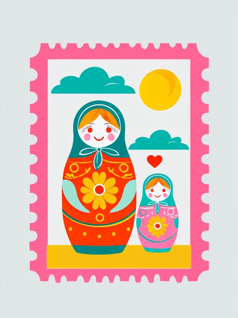 Whimsical Russian Nesting Dolls Cartoon T-Shirt