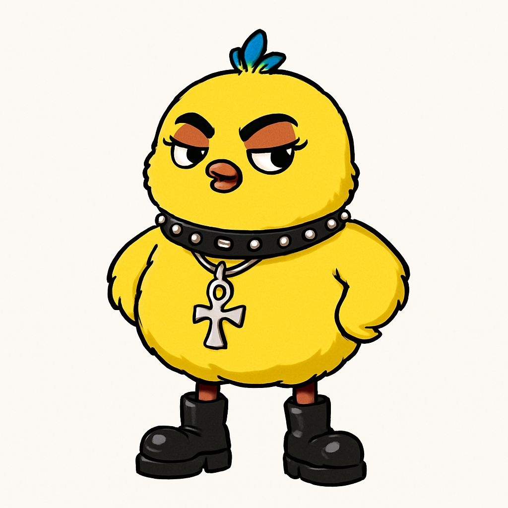 Confident Cartoon Yellow Chick with Stylish Accessories Sticker