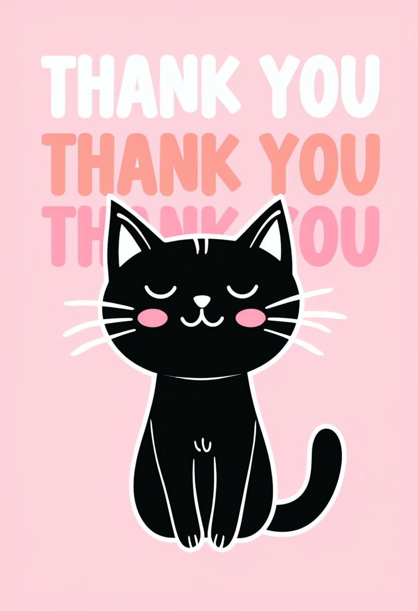 Cute Black Cat Thank You Illustration for Cards & Invites