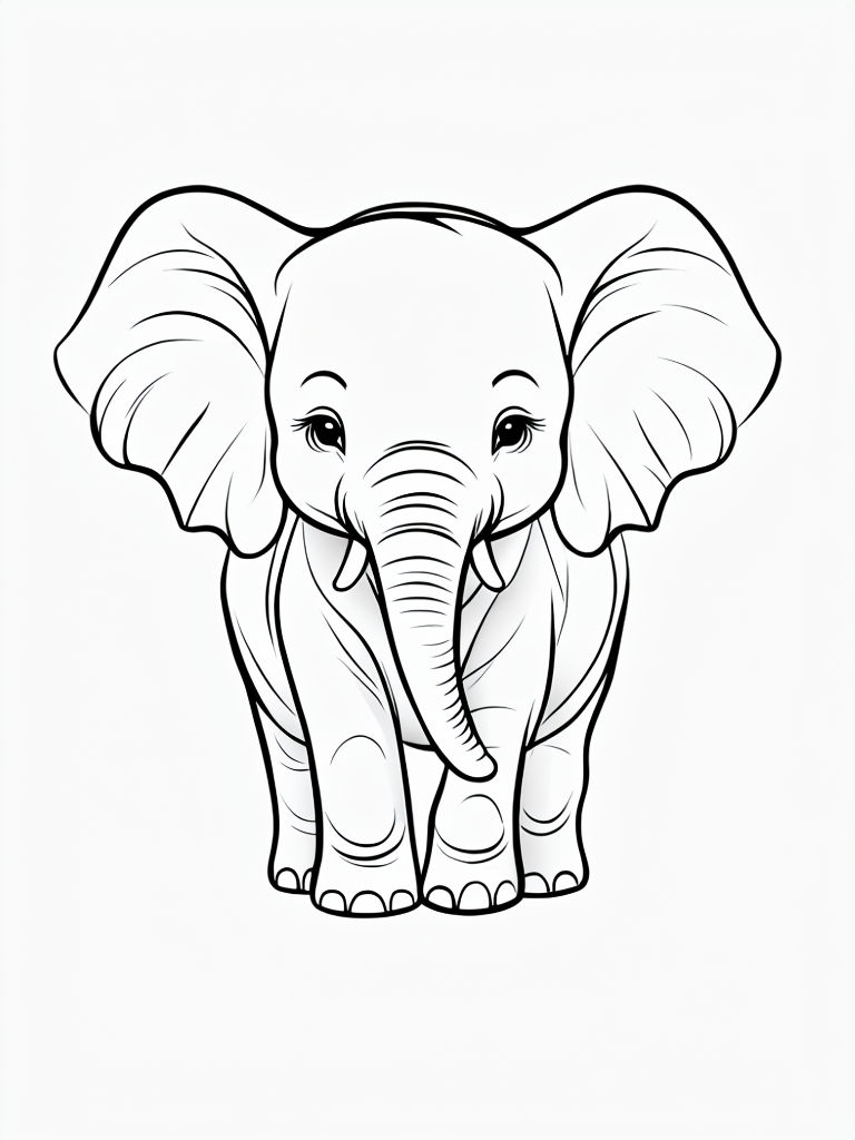 Cute Line Art Elephant with Soft Colors for Sticker