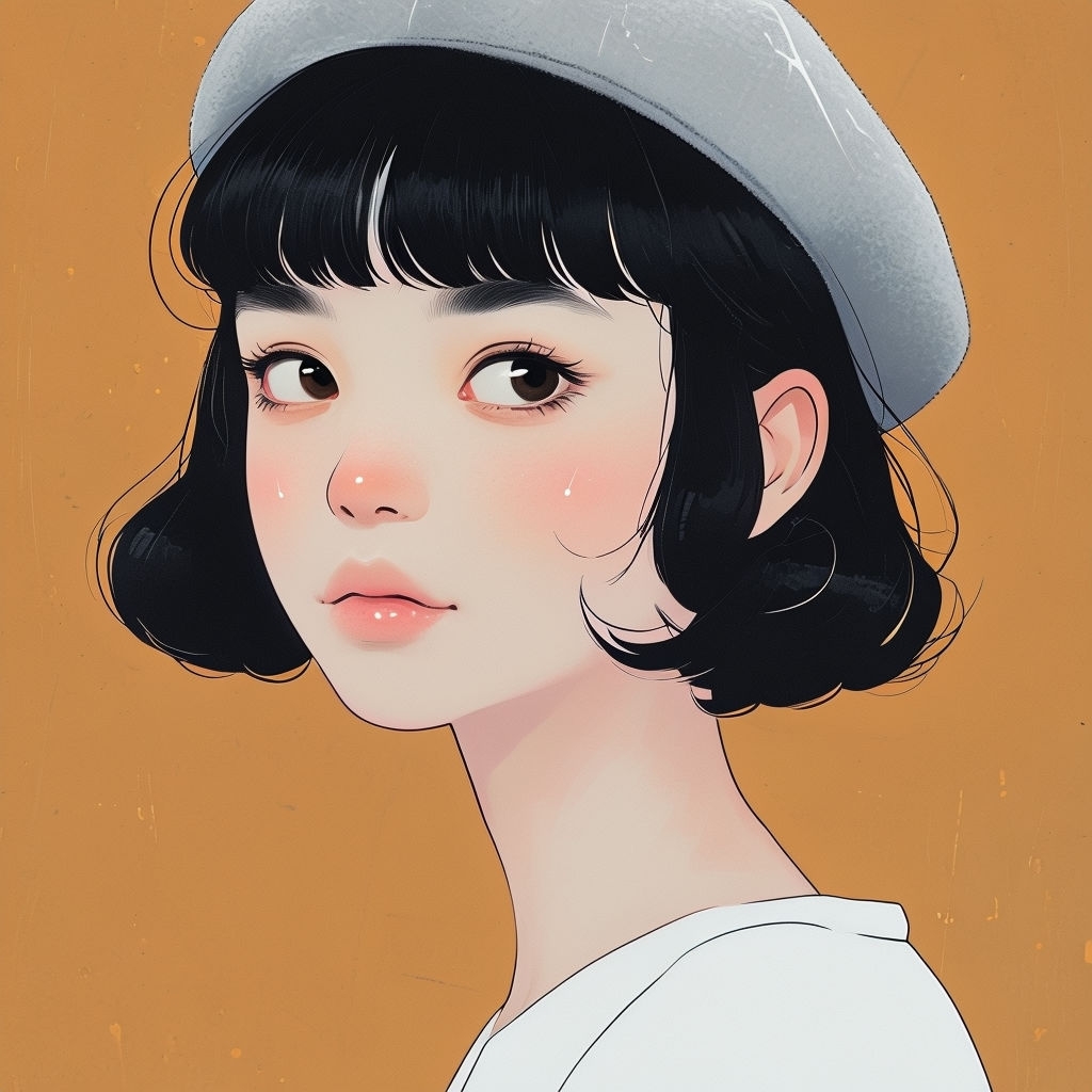 Serene Young Woman with Beret Close-Up Illustration T-Shirt