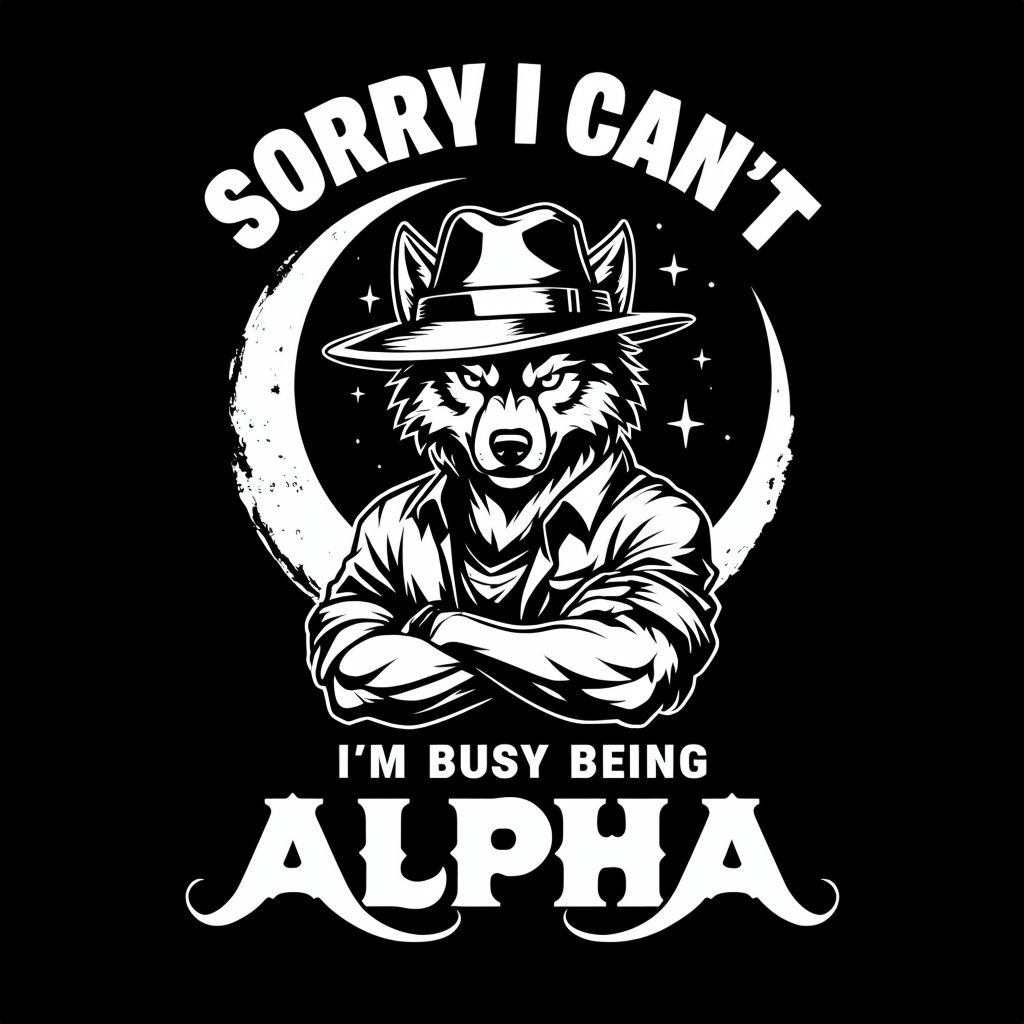 Anthropomorphic Wolf with Fedora and Bold Text T-Shirt