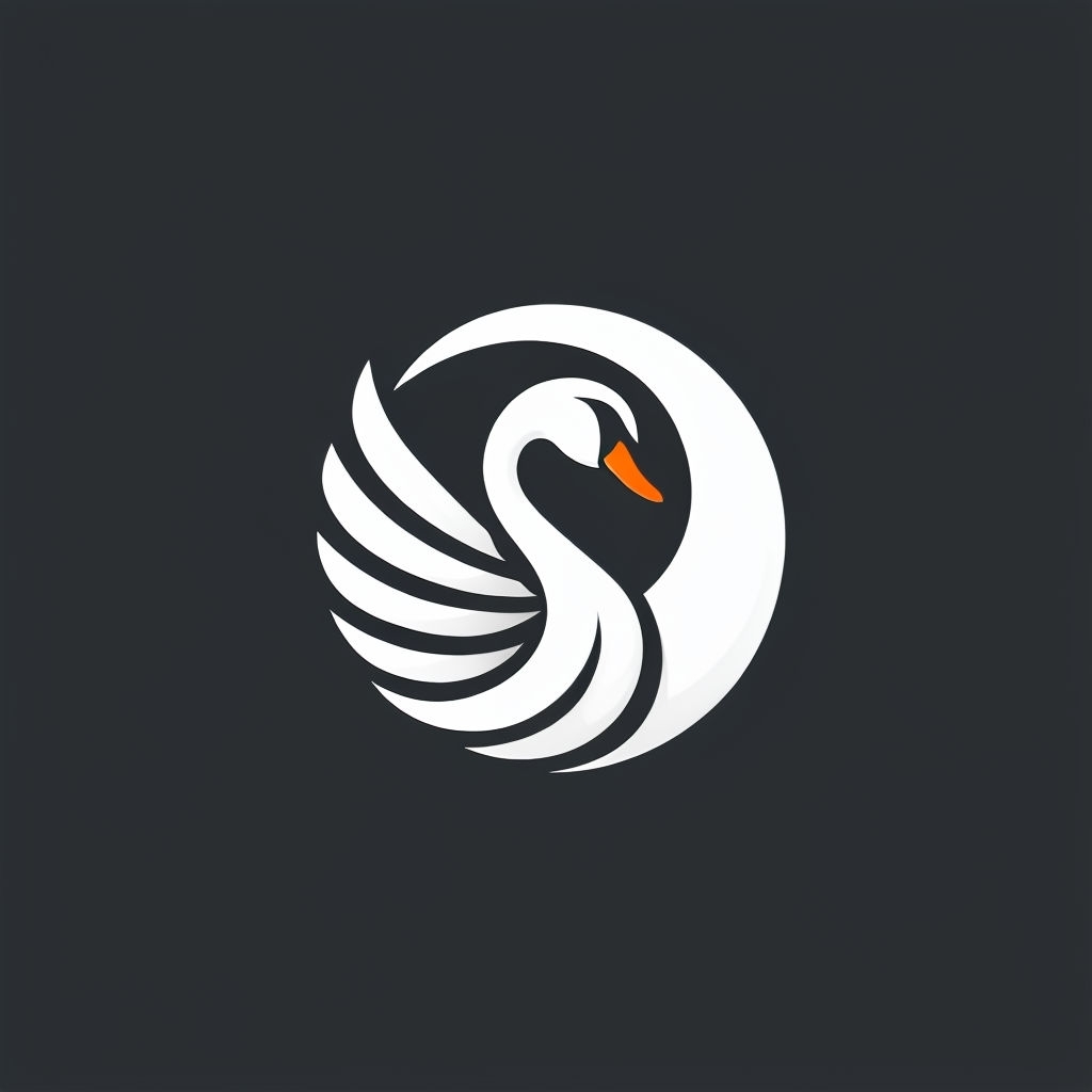 Elegant Minimalist White Swan Logo Design on Dark Background